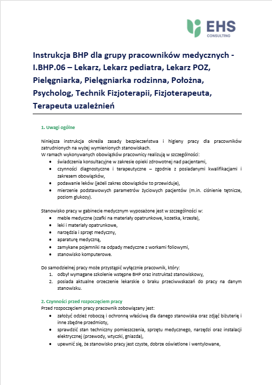 Instrukcje stanowiskowe BHP dla przychodni medycznej - obrazek 2